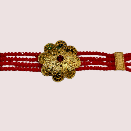 Red Beaded Handmade Brass Alloy Choker Necklace